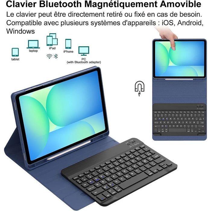 Coque Clavier pour Samsung Galaxy Tab A11 Plus / A9 Plus, Bleu Marine avec Souris Sans Fil, Stylet et Clavier