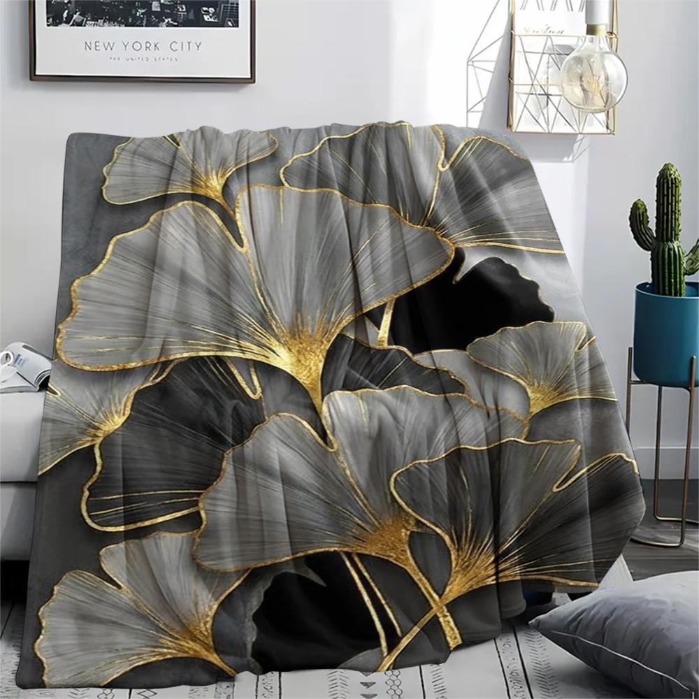 1Pc Ginkgo Leaves Print Flannel Blanket, High quality Comfortable for All Seasons, Home Decor, Warmth and Comfort, Perfect for Christmas Gifts W63