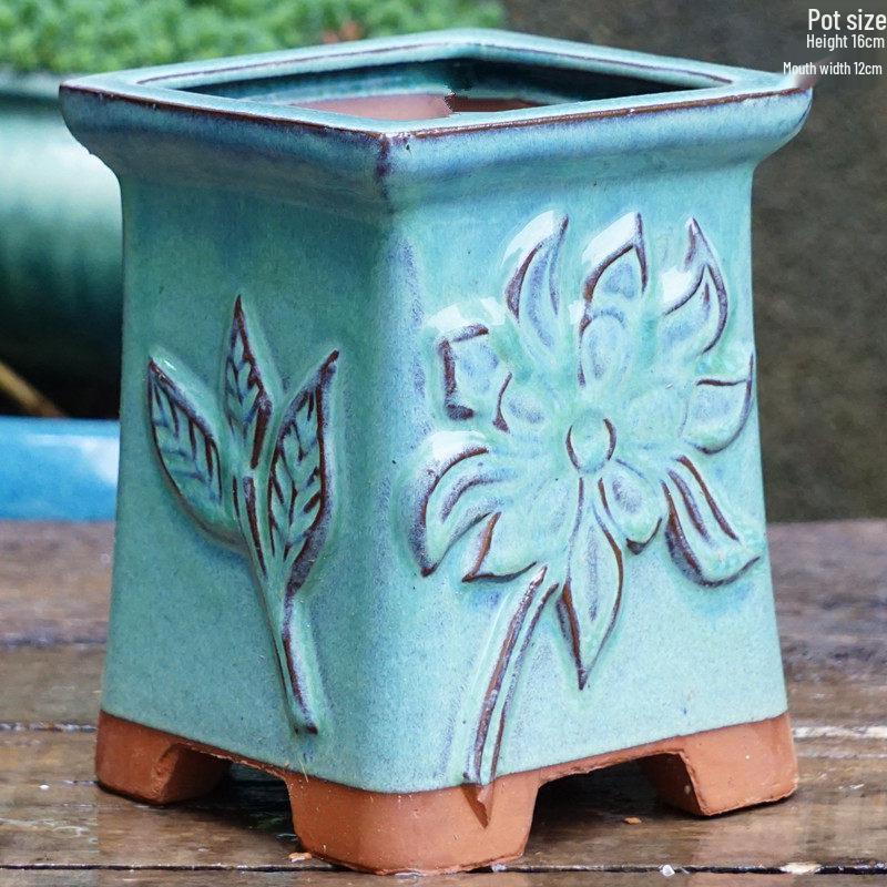 Yixing Handmade Coarse Pottery Large Square Succulent Flower Pot