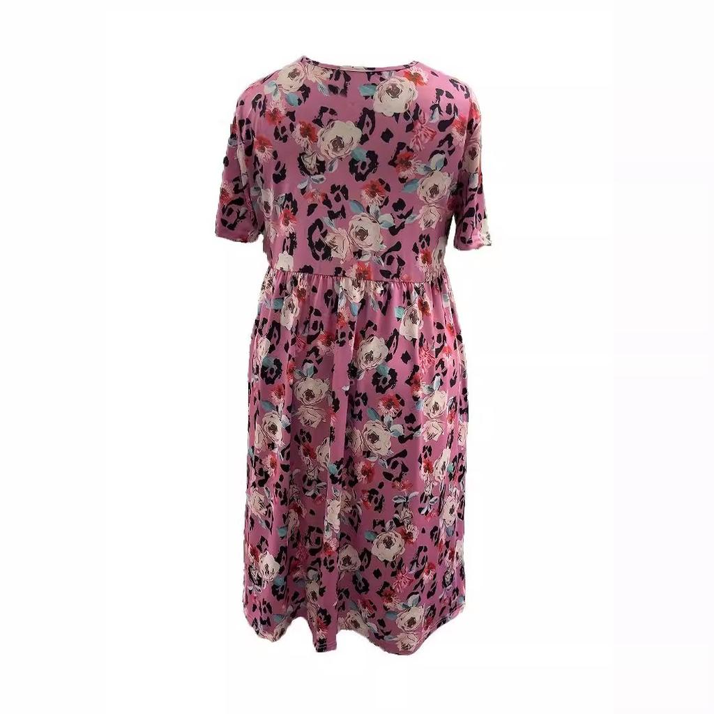 Women's Short-sleeved Round Neck Printed Knee-length Dress