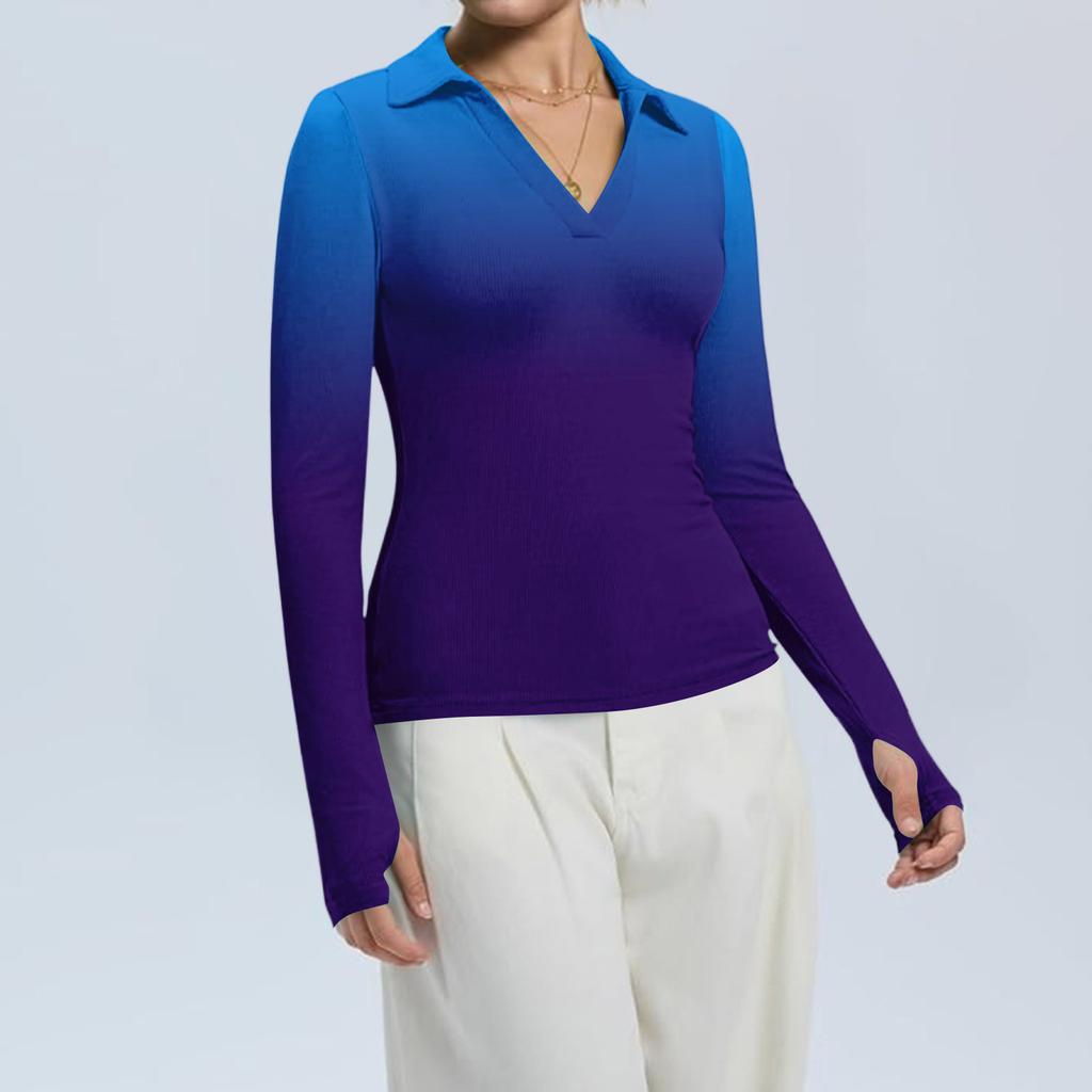 Damenmode Lässig Bedruckt V-Ausschnitt Langarm Knopfleiste Oberteil