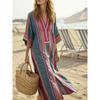 New Women's Casual Long-sleeved V-neck Digital Printed Women's Loose Color Blocking Dress