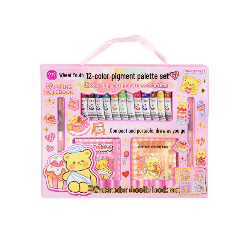 Wheat Youth Watercolor Fish Stationery Set: Gift Box for Students with Notebook and Tools