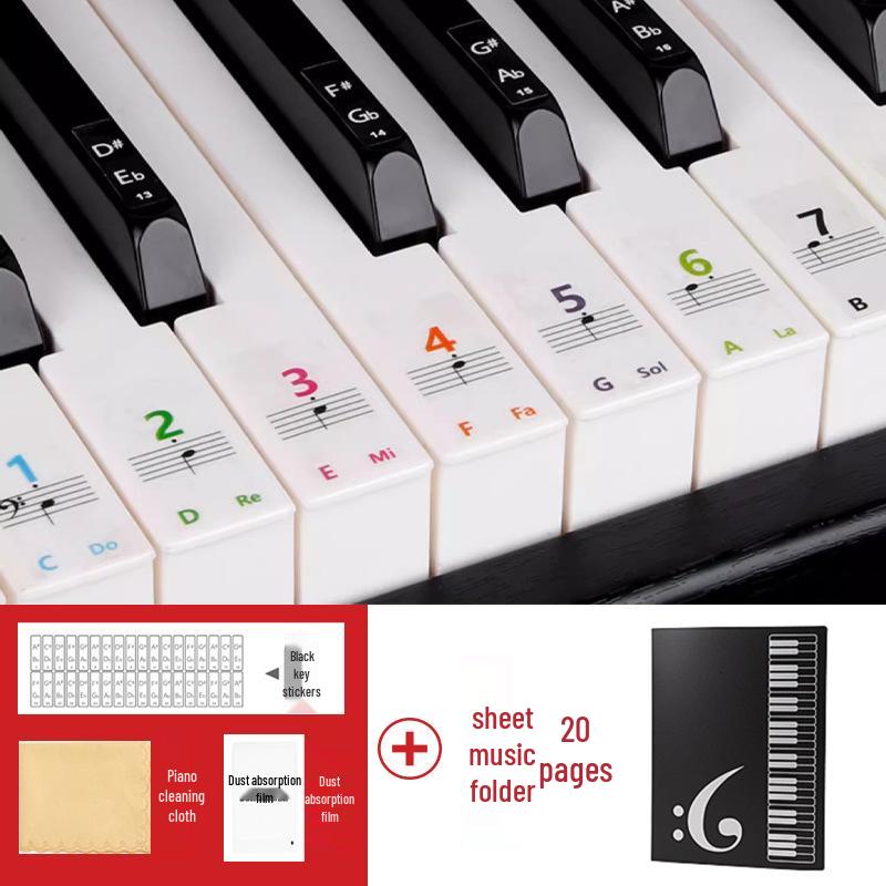 Colorful Piano Keyboard Stickers for 88, 61, and 54 Keys - Note Stickers with Numbers and Staff for Electronic Keyboards
