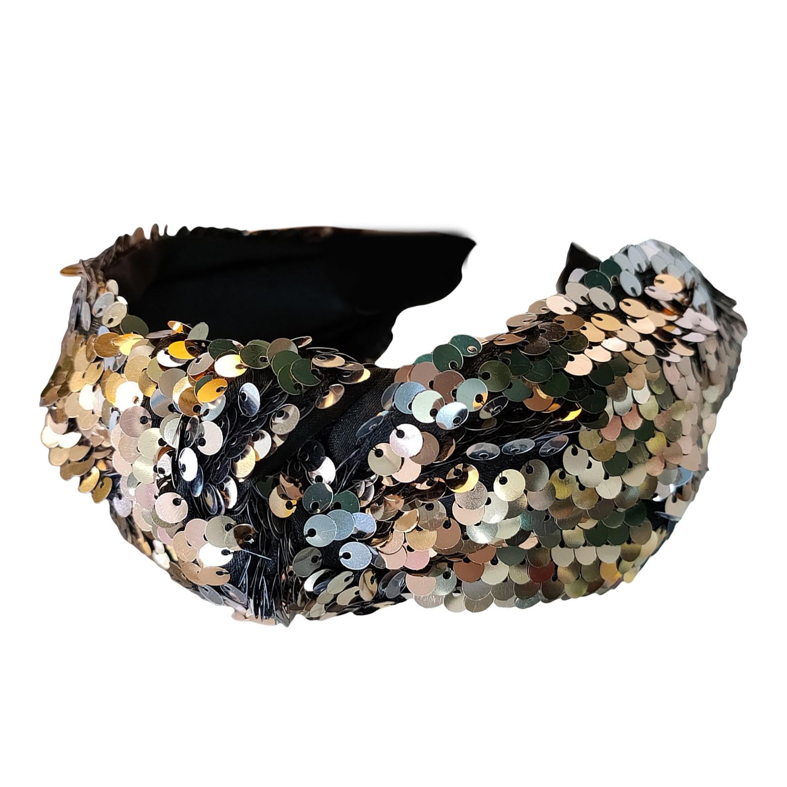 

Повязка на голову с узлом для женщин, модный ободок для волос с пайетками, тюрбан на высокий череп, винтажный сверкающий ободок для волос, для повседневного использования 3