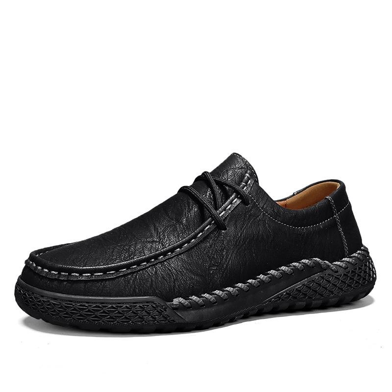 Handmade Men's Soft Sole Leather Loafers - Winter Casual Flat Large Size