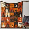 Vintage Ghost Pumpkin Pattern Flannel Throw Blanket Soft Warm Bed Sofa Cover, Decorative Autumn Holiday Theme Print for Living Room Bedroom Gift