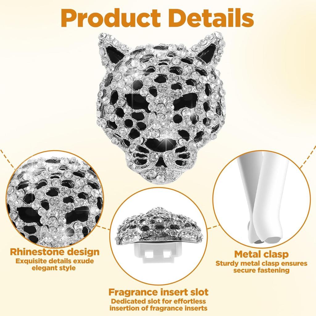 2 Pcs Bling Leopard Air Vent Clips Rhinestone Car Vent Clips Cheetah Print Car Accessories Diamond Bling Accessories for Women(Silver)