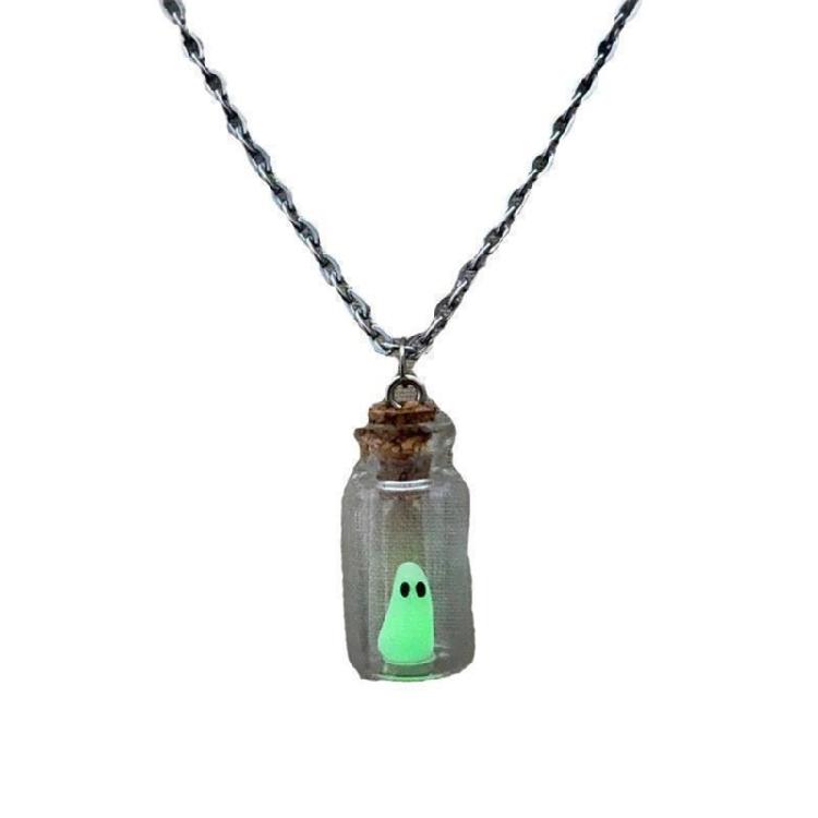 

Ghostly Glow in the Dark Necklace in Glass Bottle for Halloween for Women Men 1
