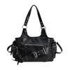 Spring Multi Zipper Large Capacity Shoulder Bag for Women 2026 Simple Motorcycle Style Underarm Bag Rivet Retro Commuter Bag
