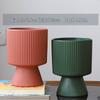 Nordic Ceramic Flower Pot with Tray - High-Footed Vertical Stripes for Indoor/ Balcony, Ideal for Pothos and Orchids.
