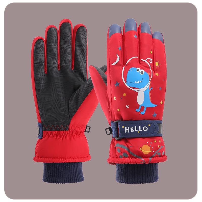 Mănuși de schi pentru copii, iarnă, plus catifea, ecran tactil, călărie, cu cinci degete, antiderapante, rezistente la vânt, pentru copii, elevi, drăguțe, calde