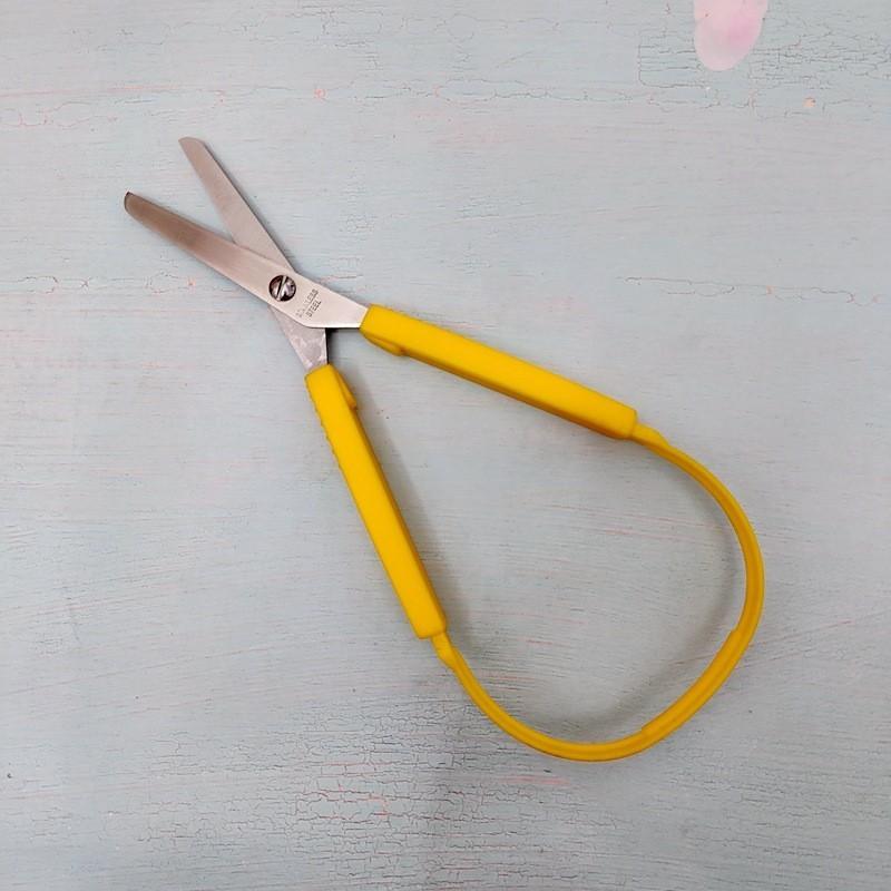 Stainless Steel Kids Safety Scissors - Ring Handle Student Scissors with Elastic, Child-Friendly DIY Paper-Cutting Tool