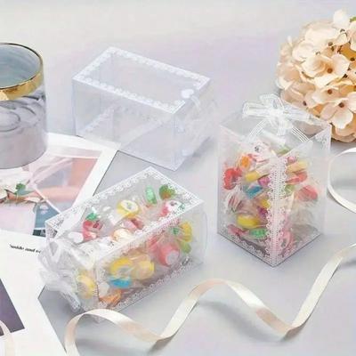 Transparente Plastik-Geschenkbox mit elegantem Band Quadratischer Aufbewahrungsbehälter Einfache Steckmontage Klebefreies Design Ideal für Weihnachten