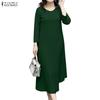 ZANZEA Women Casual Round Neck Solid Color 3/4 Sleeve Dress