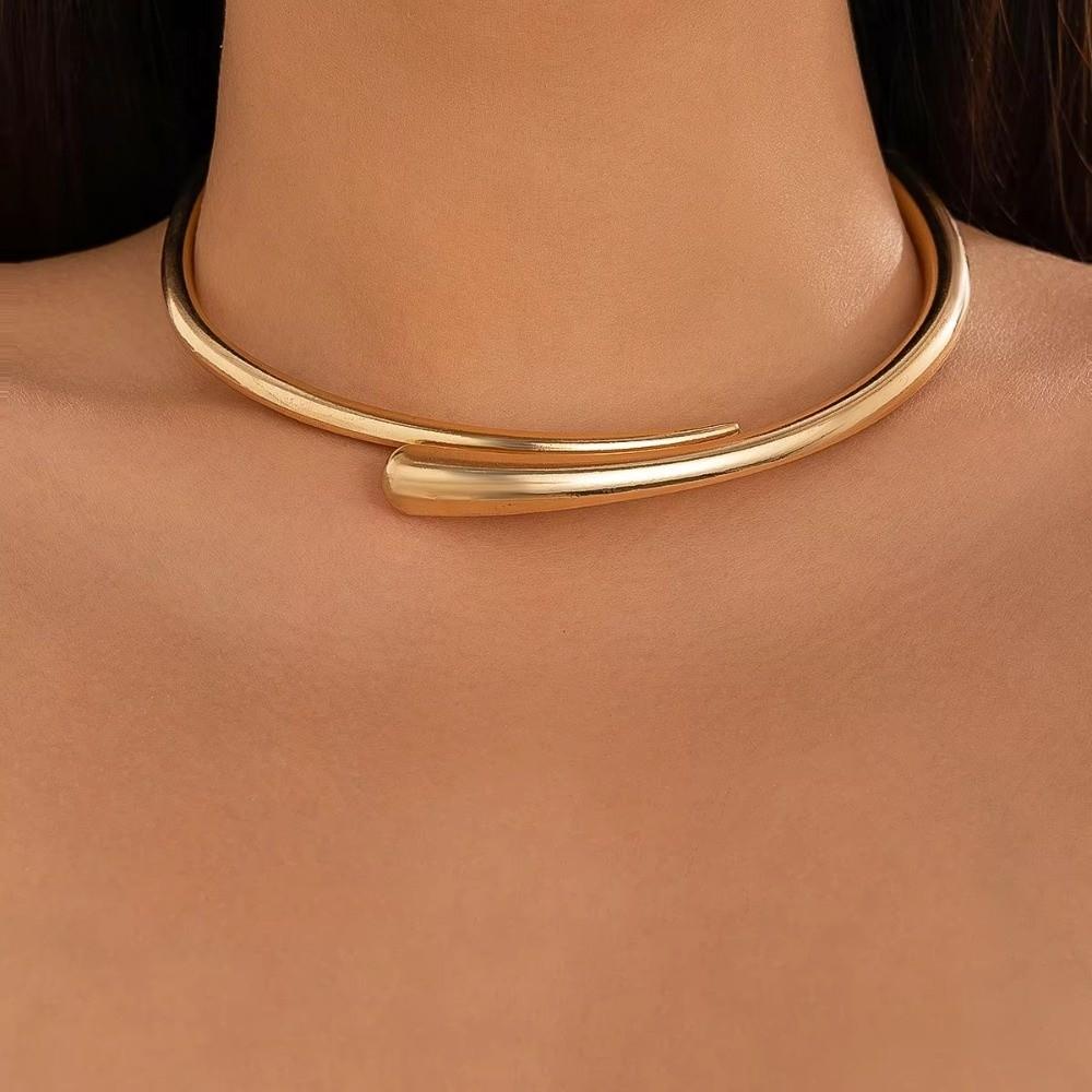 Metal Open Cuff Bangle Adjustable Women Rings Fashion Choker Necklace Party Grunge Jewelry Set