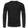 Men Plus Size Round Neck Patchwork Leather Sleeve Loose Casual Long Sleeve T Shirt