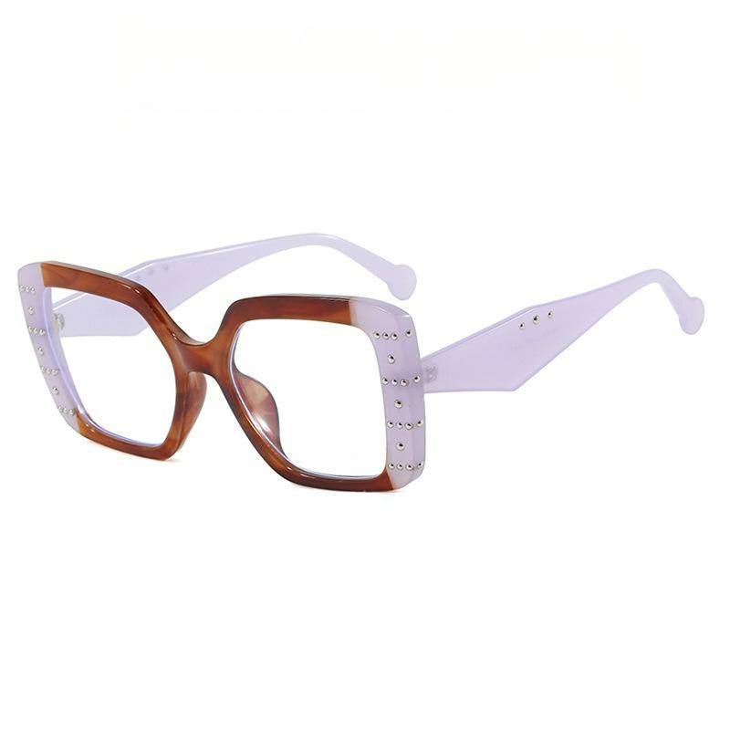 1pc Women's Color blocked Square Rivet Fashion Glasses Retro Cool Transparent Lens Holiday Street Back to School Accessories