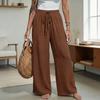 Women Pants High-Density Drape Fabric Pants Adjustable Waistband Wide-Leg Casual Soft Breathable Anti-Wrinkle Travel Trousers