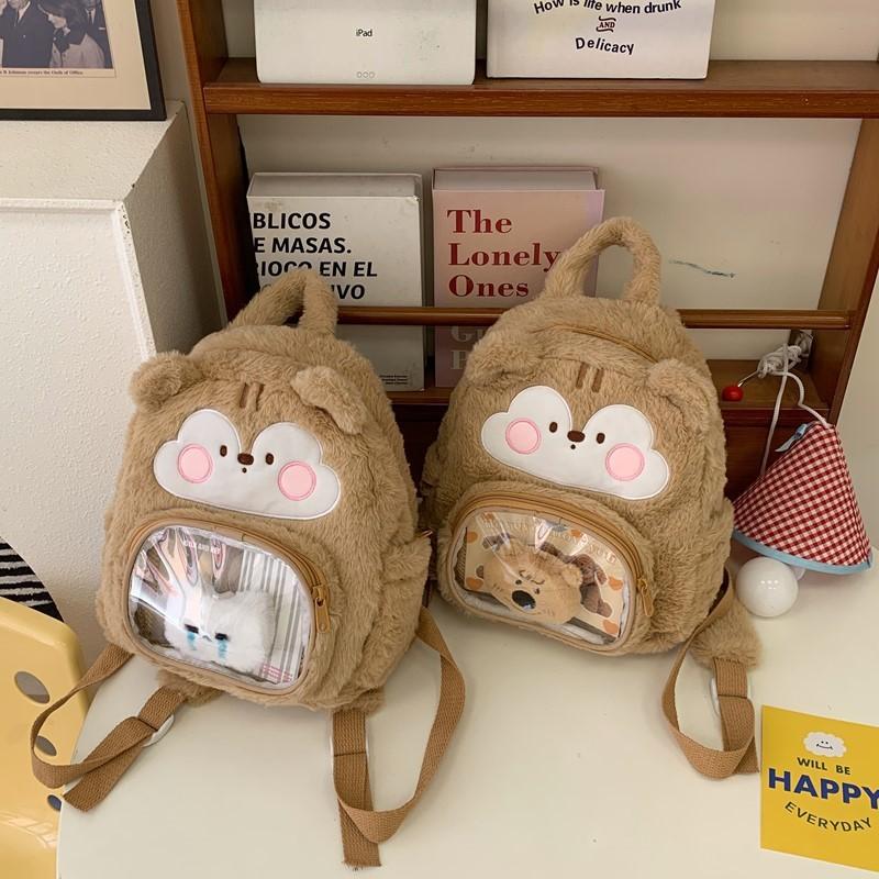 And Dale Chip Plush Backpack With Transparent Layer And Design Embroidery