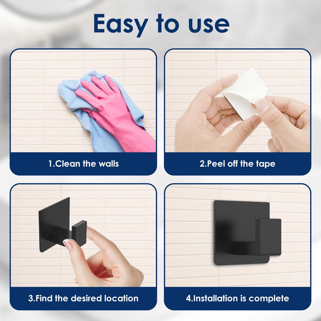 2-6Pcs Self Adhesive Bathroom Wall Hook Stainless Steel Strong Adhesive Towel Coat Hanging Rack Kitchen Bathroom Clothes Hook