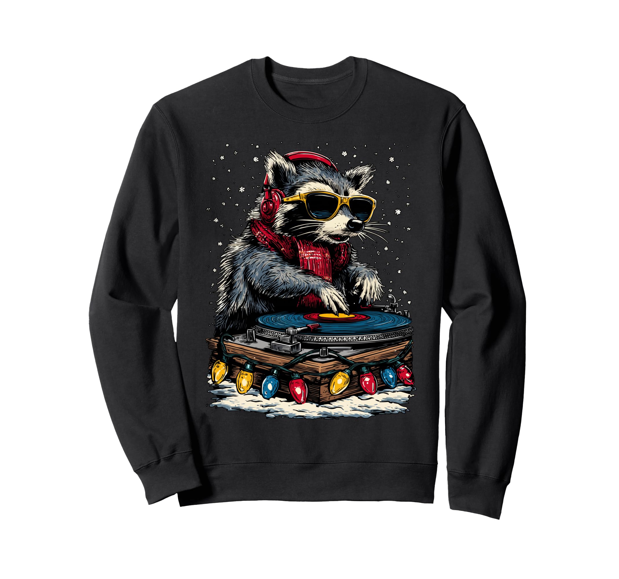 

Playful Raccoon Sunglasses Headphones Christmas Animal Sweatshirt