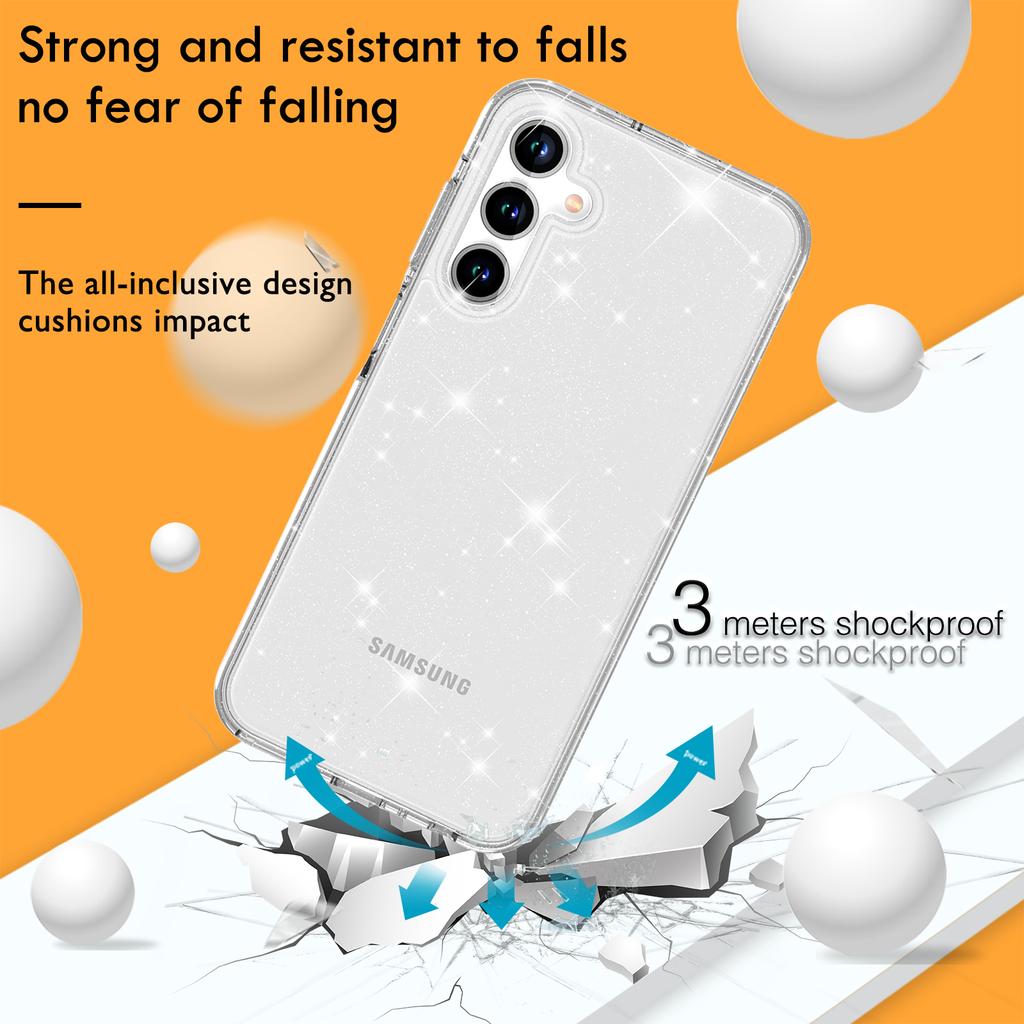 Cell Phone Cover for Samsung Galaxy A55 5G Case PC+TPU Anti-scratch Sparkly Glitter Mobile Shell
