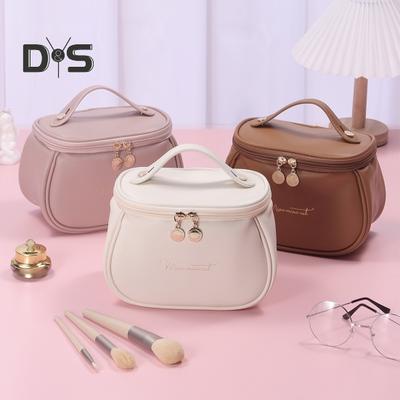 Women Cosmetic Storage Bag Smooth Waterproof Faux Leather Large Capacity with Multiple-sized Dividers Travel Business Trip Toilet Requisites Handbag