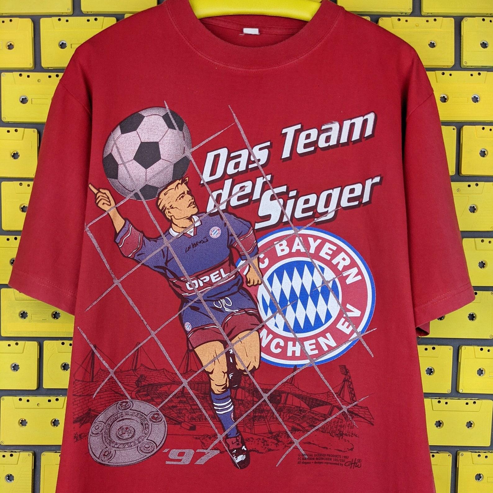 Vintage 1997 FC Bayern Munchen T shirt Deutscher Meister Bundesliga German Champion Football Soccer Tee Size L S