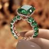 Luxury new full diamond rose gold ring with emerald women's open diamond ring ring