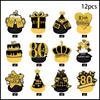 Birthday Celebration Black And Gold Theme Festive Paper Spiral Decor Hanging