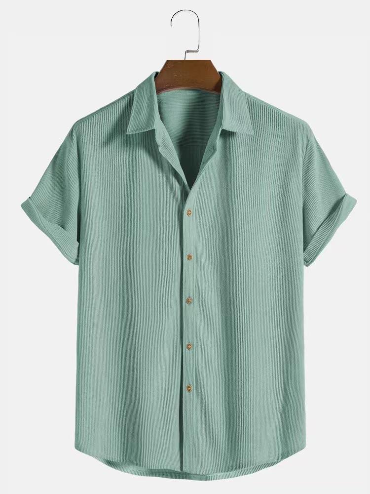 Men's Casual Shirt Fashion Loose Striped Short Sleeve Casual Beach Short Sleeve Shirt