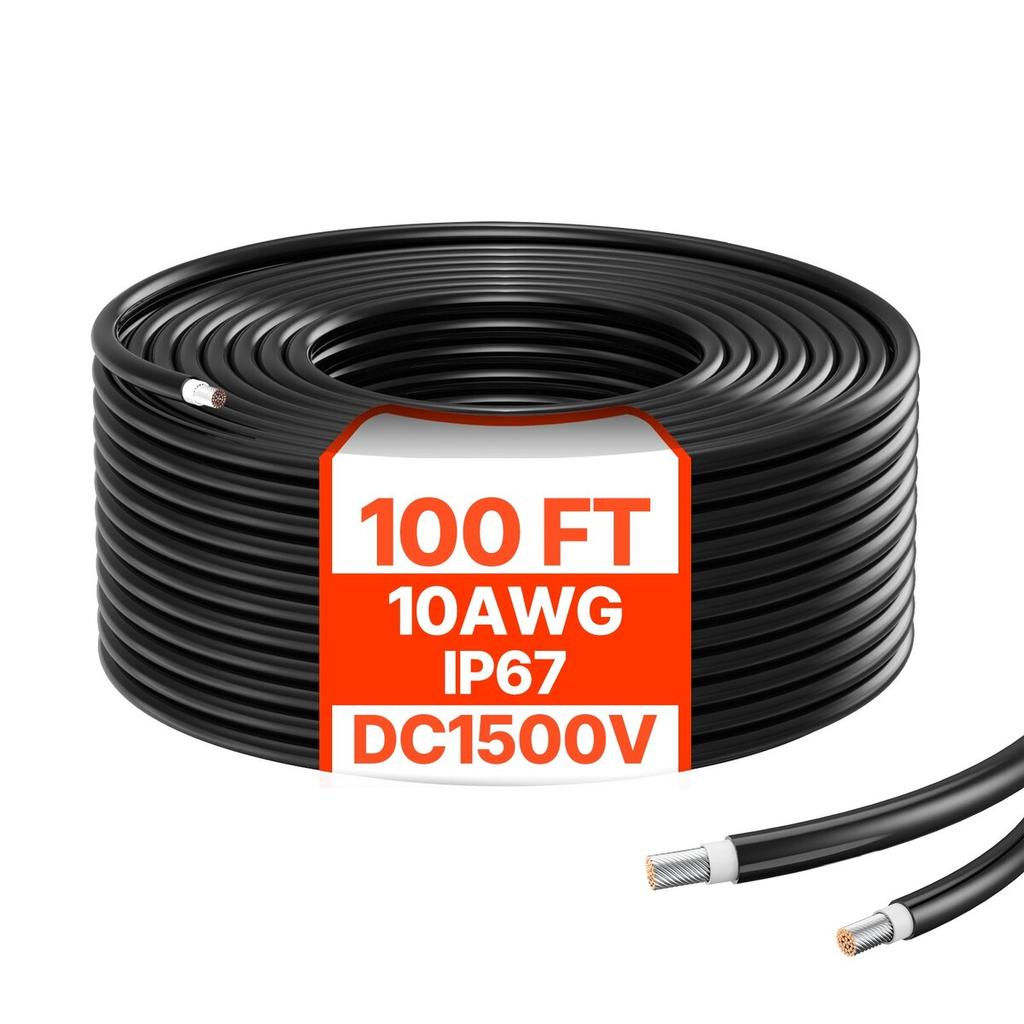 30,48m/100FT Solarmodul-Verlängerungskabel 6mm²/10AWG Wasserdicht PV 6mm² Kabel Schwarz