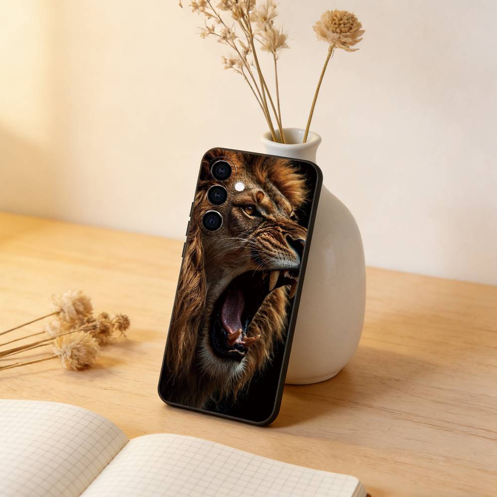 

Animal The Lion Phone Case Black Silicone Soft For Samsung Galaxy A73,A72,A71,A70,A53,A52,A51 Samsung a41