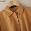 ZANZEA Women Casual Turn Down Collar Solid Color Long Sleeve Blouse