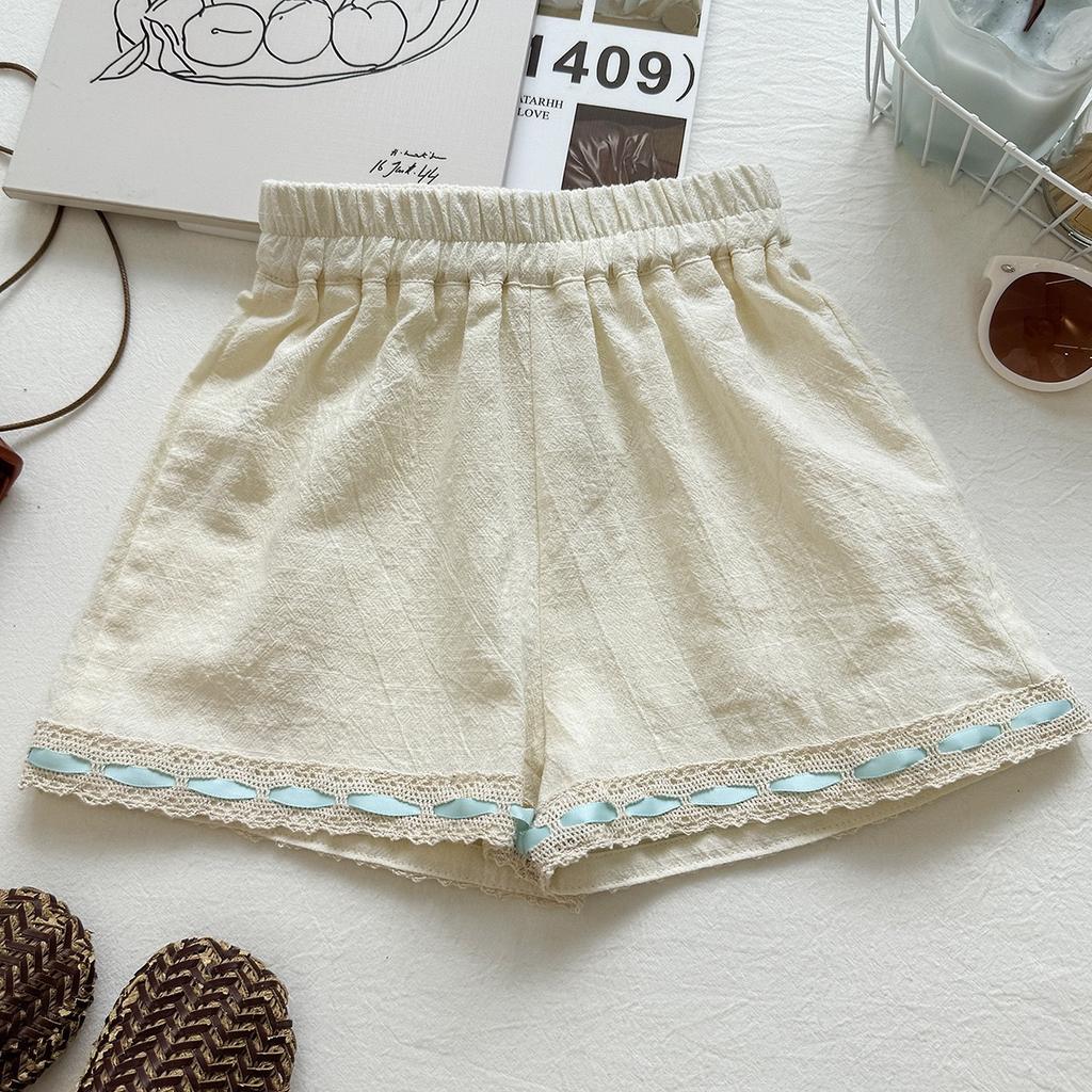 Girls Summer Sweet Floral Embroidered Sleeveless Top With Lace Trim Shorts Two Piece Outfit Set For Kids