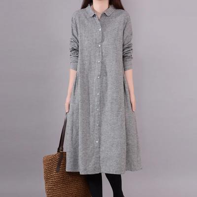 Literarisches Lockeres Übergrößen Damen Langes Dünnes Karokleid Modisches Lockeres Großes Größe Langes Dünnes Kariertes Langarmkleid