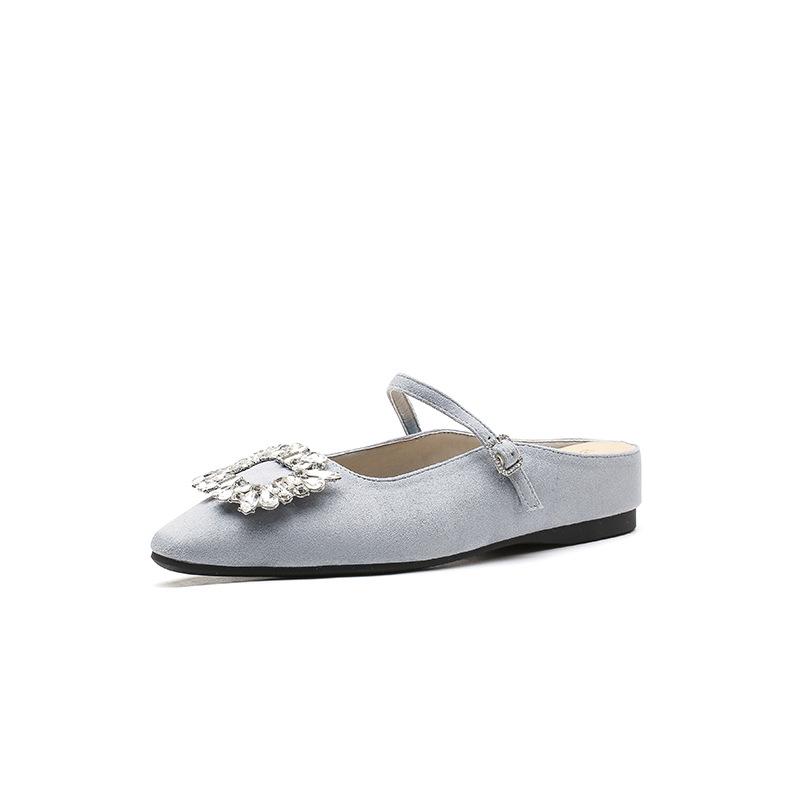 Rhinestone cloth surface with half a pack of towing flats, women's round head 2025 new inner height-increasing shoes, women's new summer