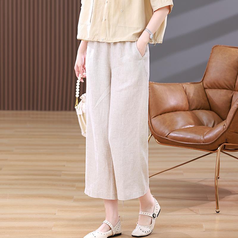 Women's 2025 Retro Linen Wide-Leg Pants - Summer/Fall Plus Size Casual Straight Leg