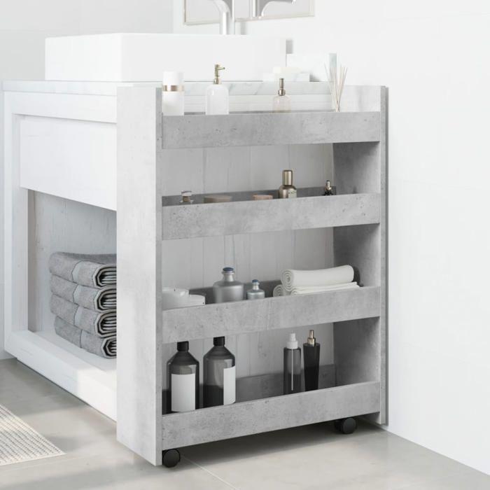 VidaXL Chariot de rangement étroit 4 niveaux gris béton, chariot de rangement mince, chariot roulant, chariot de rangement 855262