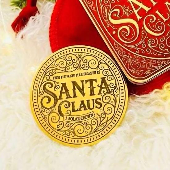 Santa Gold Coin Decorative Christmas Keepsake 4cm Stainless Steel Surprise Token Festive Party Decoration