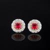 Elegant Retro Square Emerald Stud Earrings Ring Opening Red Corundum Pink Diamond Roland Suit Women