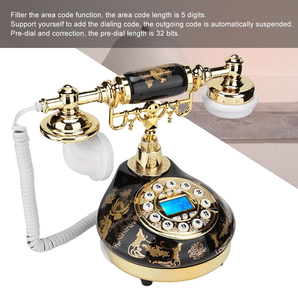 MS 9107 Ceramic Black Gold Flower Pattern Antique Telephone Home Decor Desk Phone