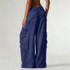 Pantaloni da Donna Casual a Vita Alta a Gamba Larga per Vacanze al Mare con Tasche