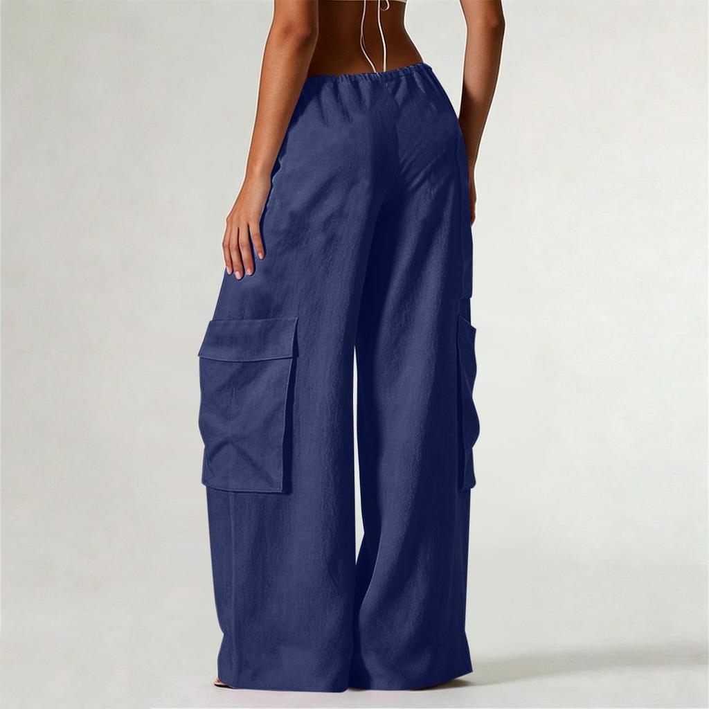 Pantaloni da Donna Casual a Vita Alta a Gamba Larga per Vacanze al Mare con Tasche