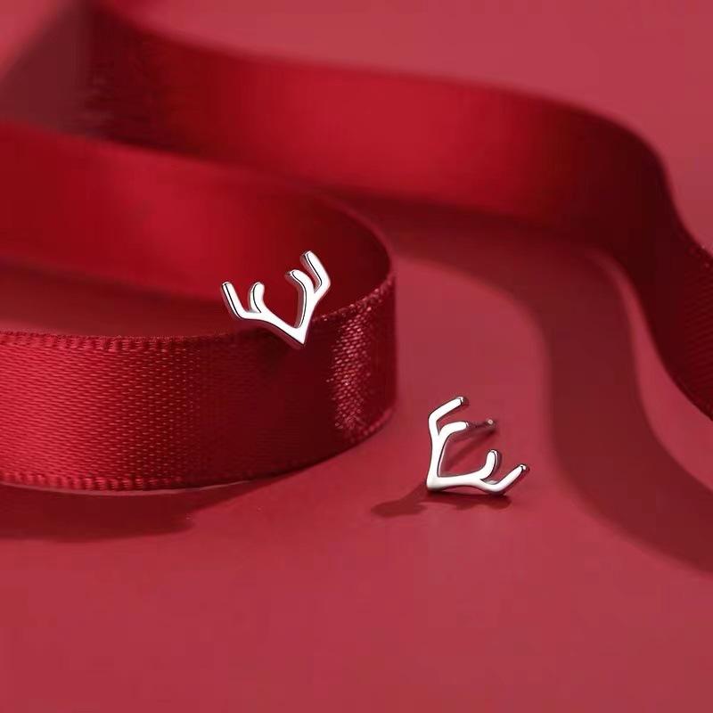 Sterling Silver S925 Antler Stud Earrings for Women - Cute Mini Deer Christmas 2024