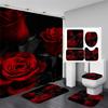 Red Rose Flowers Bathroom Curtains Black Fabric Shower Curtain Set Bath Mats Rugs Toilet Lid Cover Anti-Skid Carpet Home Decor