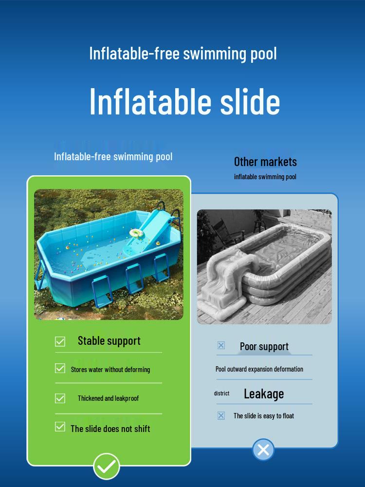 Inflatable Children's Swimming Pool with Slide - No Inflation Needed, Thickened Foldable Design for Home and Outdoor Use