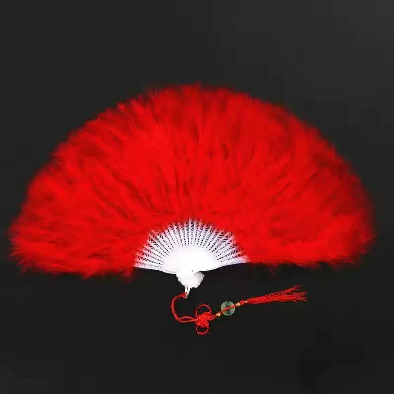 New Style Feather Fan Folding Fan for Qipao Performance Dance, Ancient Style Hanfu Women's Fan Dance