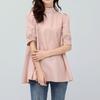 Lotte Japan Korea Spring Summer Solid Color Blouse Solid Lace Up Mid Sleeve Half High Neck Shirt for Women